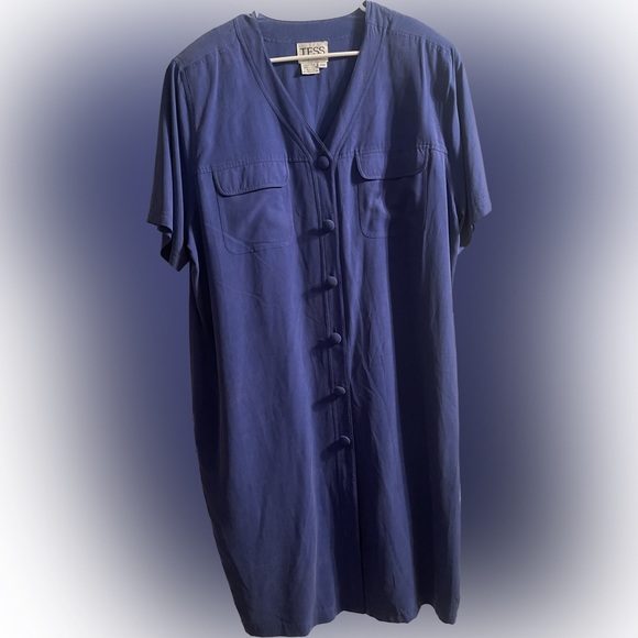 Tess Dresses & Skirts - Vintage NWT Tess 100% Silk Blue Button Down Shirt Dress